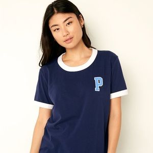 SOLD! 2 LEFT “Pink” monogram t-shirt in blue